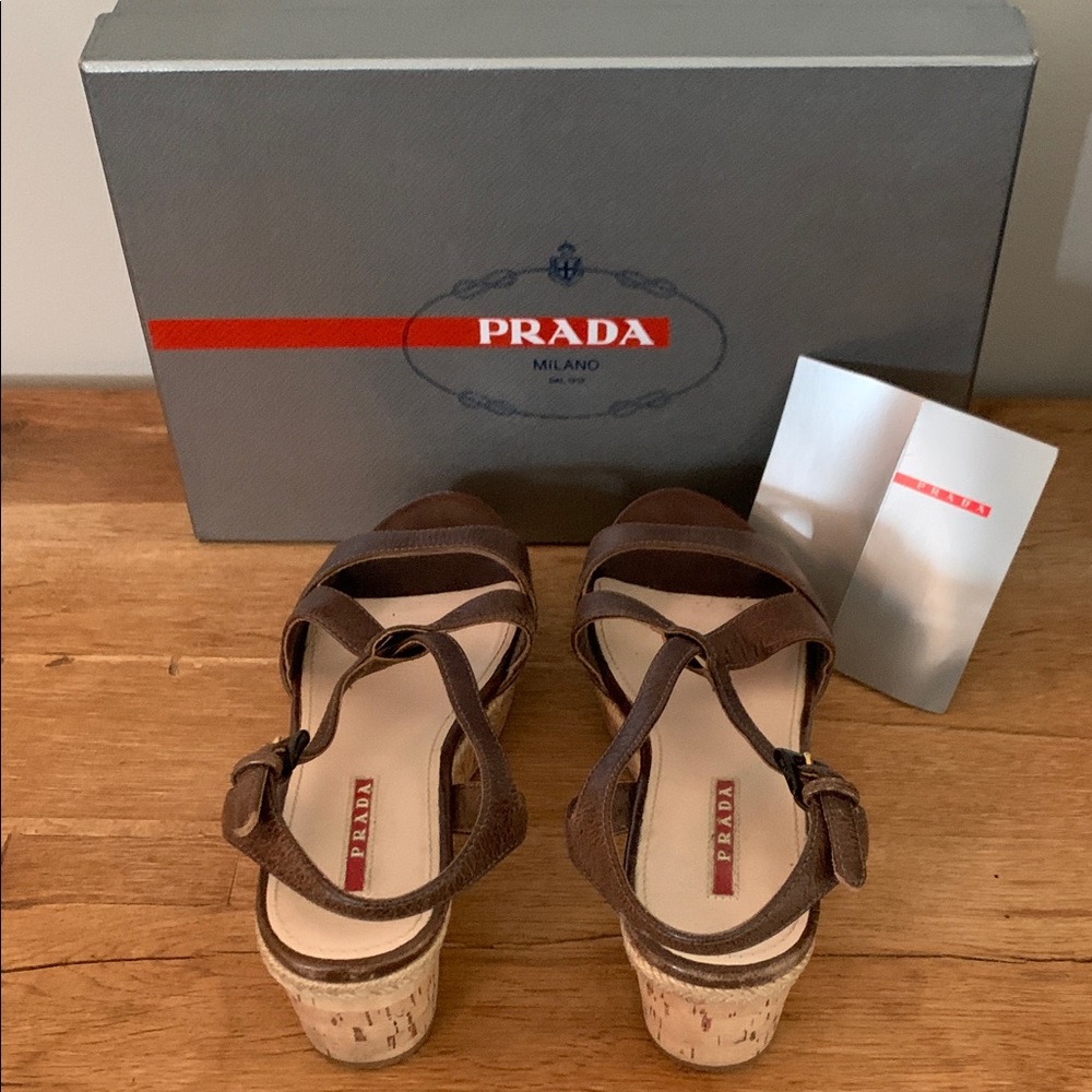 Prada Women's Tan Wedge Sandals